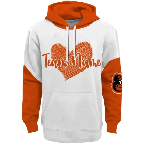 Baltimore Orioles Hoodie Customized Scribble Heart Orange White Best Selling