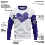 Baltimore Ravens Sweater Custom Heart Sketch Purple White Best Selling