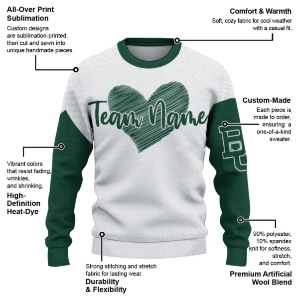 Baylor Bears Sweater Custom Heart Sketch Green White New Arrival