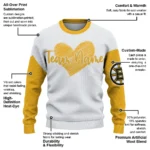 Boston Bruins Sweater Personalized Heart Sketch Gold White Best Selling