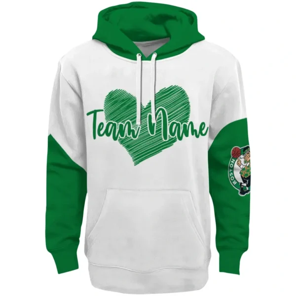 Boston Celtics Hoodie Customized Scribble Heart Green White Best Selling
