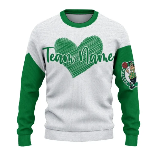 Boston Celtics Sweater Personalized Heart Sketch Green White Best Selling