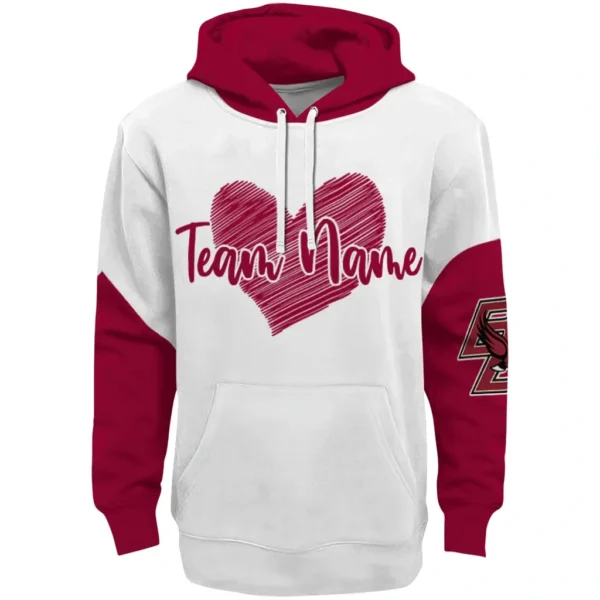 Boston College Eagles Hoodie Personalized Scribble Heart Maroon White Best Selling