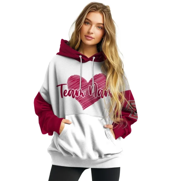 Boston College Eagles Hoodie Personalized Scribble Heart Maroon White High Quality