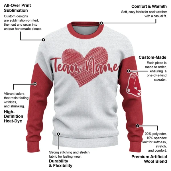 Boston Red Sox Sweater Custom Heart Sketch Red White New Arrival