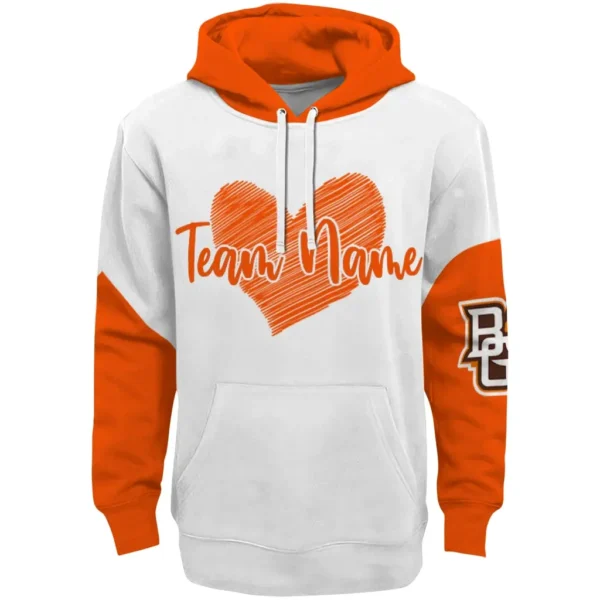 Bowling Green Falcons Hoodie Custom Scribble Heart Orange White Best Selling