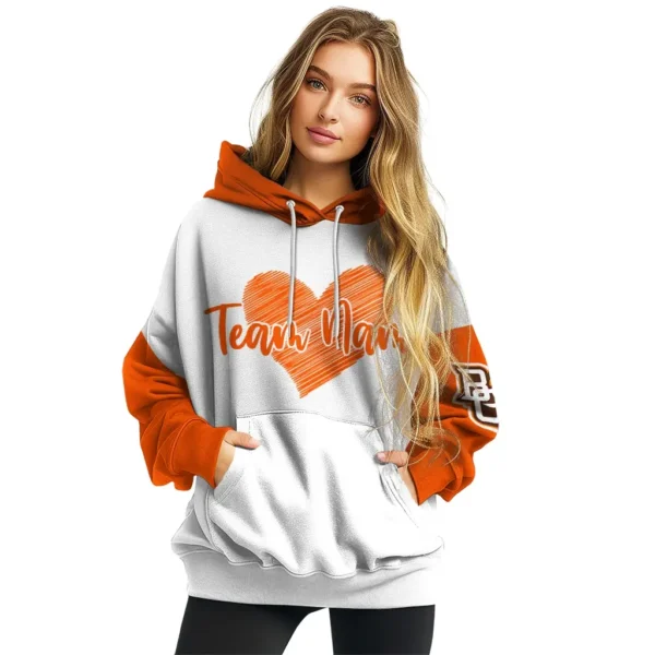Bowling Green Falcons Hoodie Custom Scribble Heart Orange White High Quality