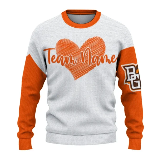 Bowling Green Falcons Sweater Customized Heart Sketch Orange White Best Selling