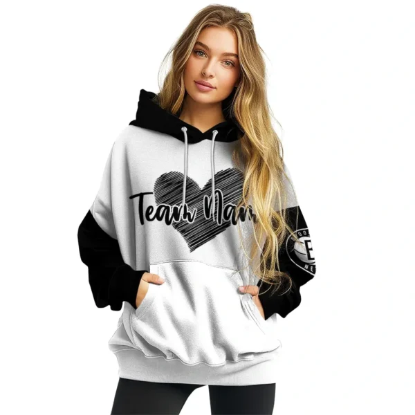 Brooklyn Nets Hoodie Personalized Scribble Heart Black White High Quality
