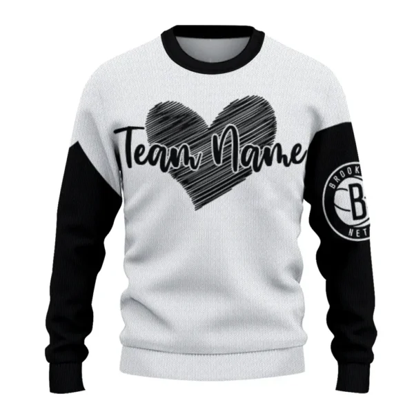 Brooklyn Nets Sweater Custom Heart Sketch Black White Best Selling