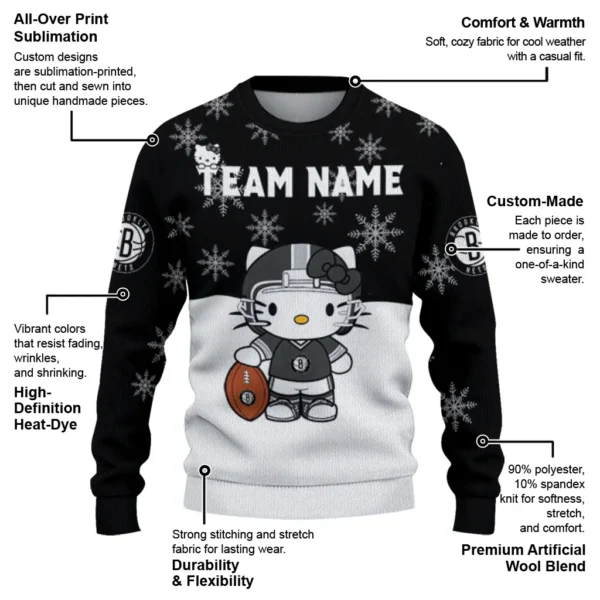 Brooklyn Nets Sweater Custom Hello Kitty Black New Arrival