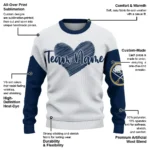 Buffalo Sabres Sweater Custom Heart Sketch Navy Blue White Best Selling
