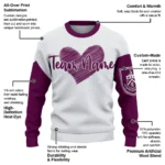 Burnley Sweater Custom Heart Sketch Burgundy White Best Selling