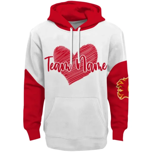 Calgary Flames Hoodie Custom Scribble Heart Red White Best Selling