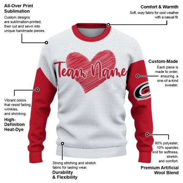 Carolina Hurricanes Sweater Personalized Heart Sketch Red White New Arrival