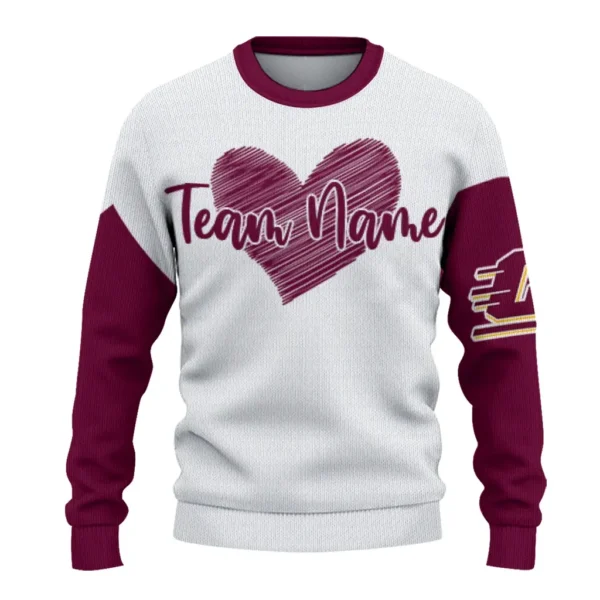 Central Michigan Chippewas Sweater Customized Heart Sketch Maroon White Best Selling