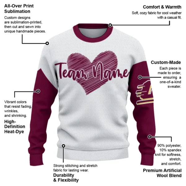 Central Michigan Chippewas Sweater Customized Heart Sketch Maroon White New Arrival