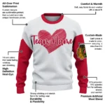 Chicago Blackhawks Sweater Custom Heart Sketch Red White Best Selling