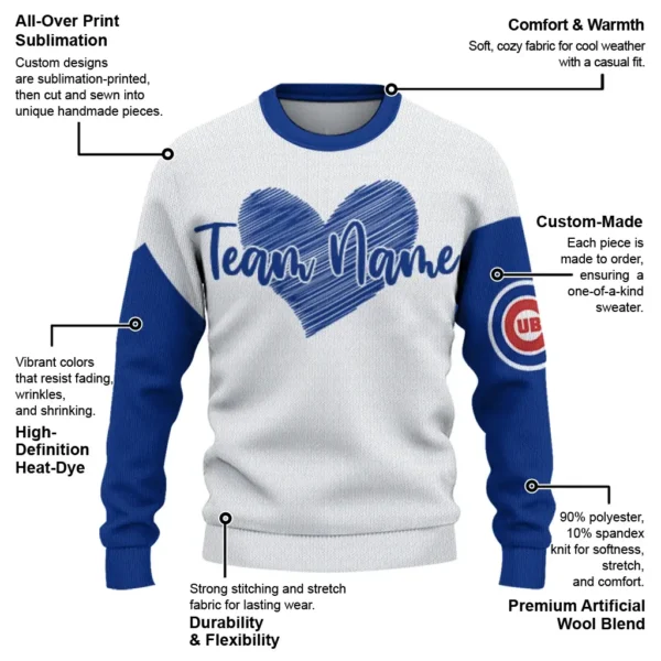 Chicago Cubs Sweater Customized Heart Sketch Blue White New Arrival