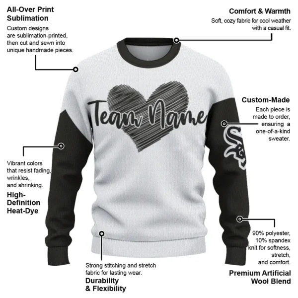 Chicago White Sox Sweater Personalized Heart Sketch Black White New Arrival