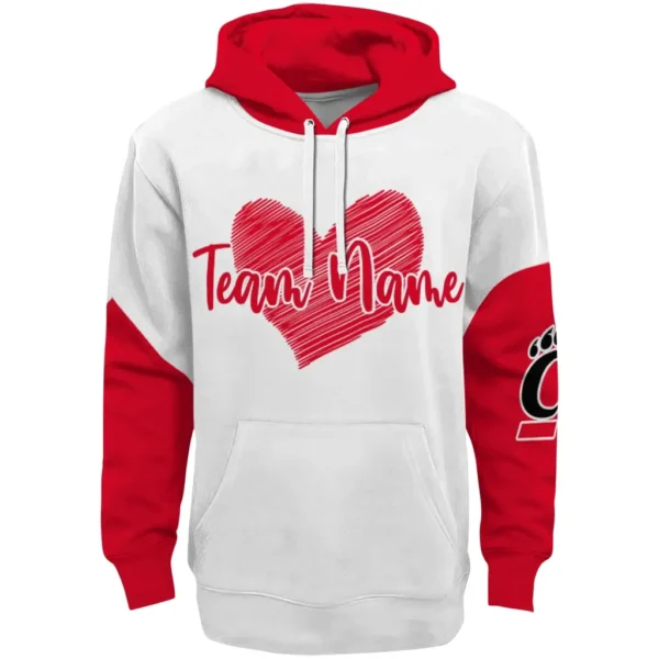 Cincinnati Bearcats Hoodie Custom Scribble Heart Red White Best Selling