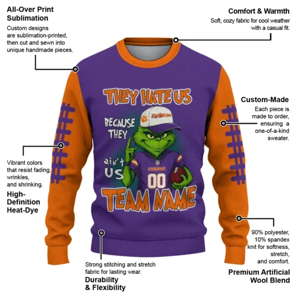 Clemson Tigers Sweater Customized Grinch Fierce Orange New Arrival