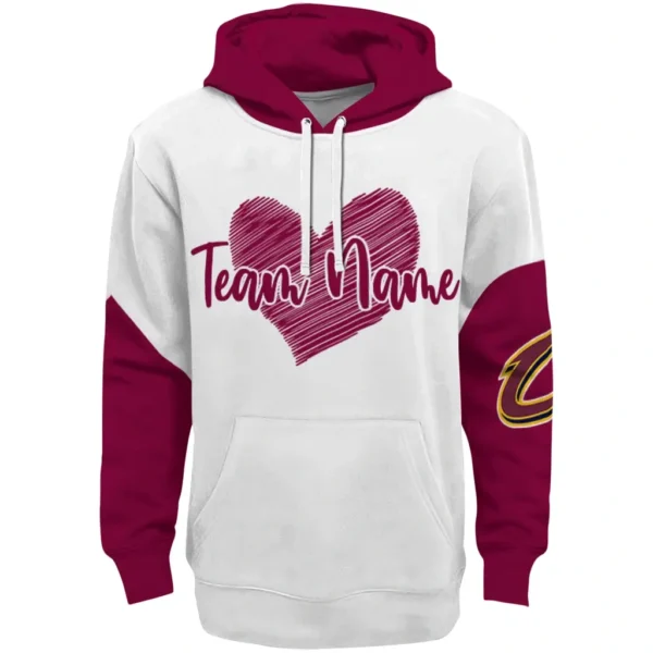Cleveland Cavaliers Hoodie Customized Scribble Heart Wine White Best Selling