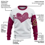Cleveland Cavaliers Sweater Personalized Heart Sketch Wine White Best Selling
