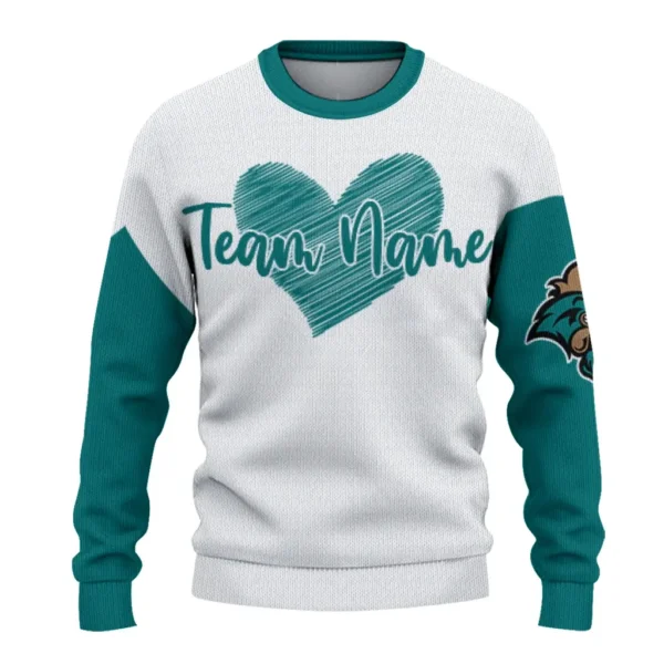 Coastal Carolina Chanticleers Sweater Custom Heart Sketch Green White Best Selling