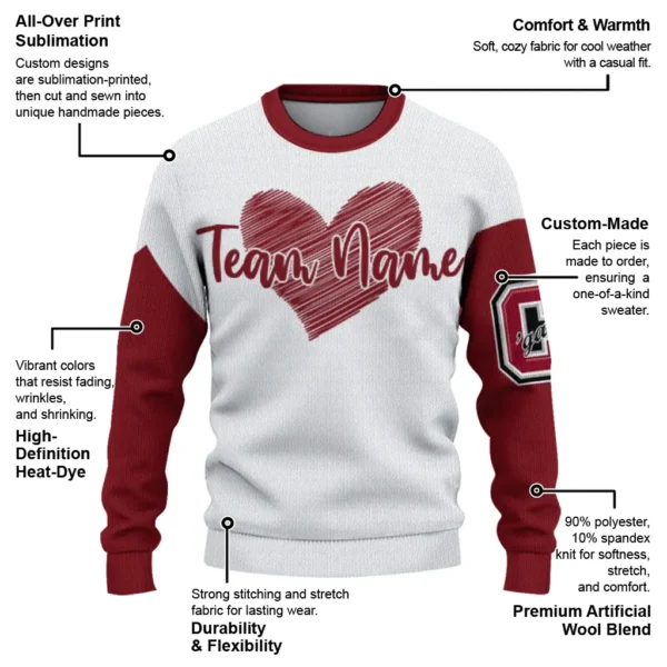 Colgate Raiders Sweater Customized Heart Sketch Maroon White New Arrival