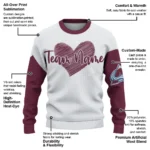 Colorado Avalanche Sweater Customized Heart Sketch Burgundy White Best Selling