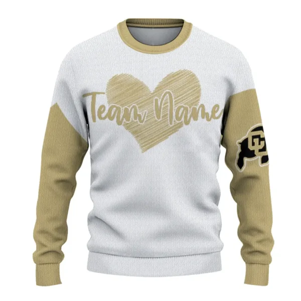 Colorado Buffaloes Sweater Personalized Heart Sketch Gold White Best Selling