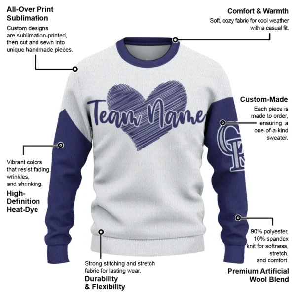 Colorado Rockies Sweater Personalized Heart Sketch Blue White New Arrival