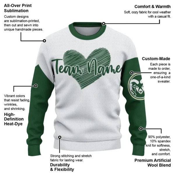 Colorado State Rams Sweater Custom Heart Sketch Green White New Arrival