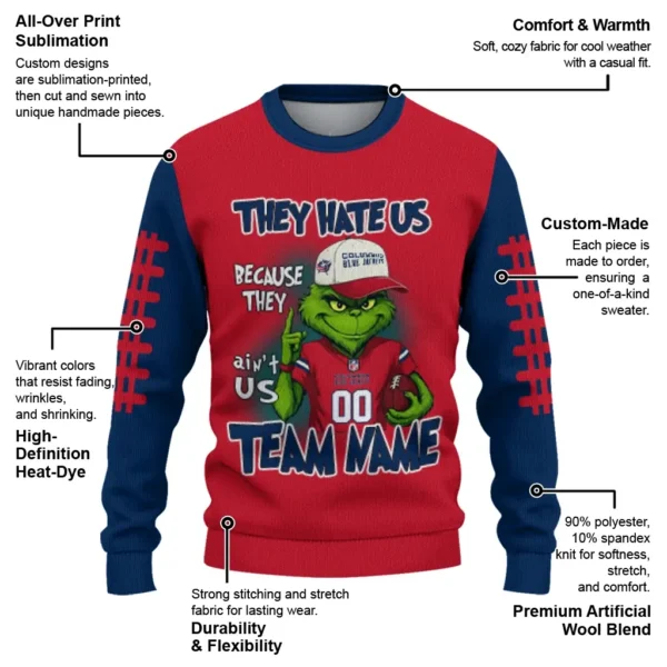Columbus Blue Jackets Sweater Customized Grinch Fierce Navy Blue New Arrival