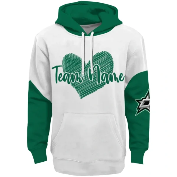 Dallas Stars Hoodie Personalized Scribble Heart Green White Best Selling
