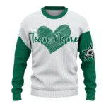 Dallas Stars Sweater Custom Heart Sketch Green White Best Selling