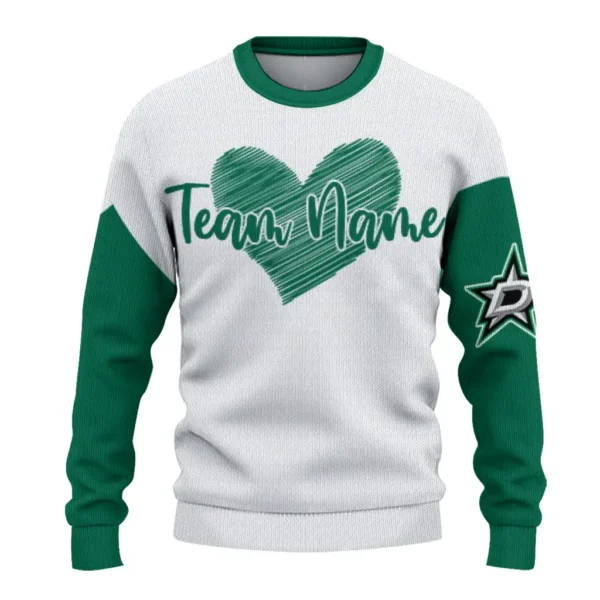 Dallas Stars Sweater Custom Heart Sketch Green White Best Selling