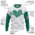 Dallas Stars Sweater Custom Heart Sketch Green White Best Selling