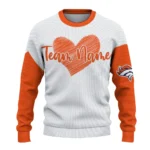 Denver Broncos Sweater Customized Heart Sketch Orange White Best Selling
