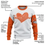 Denver Broncos Sweater Customized Heart Sketch Orange White Best Selling