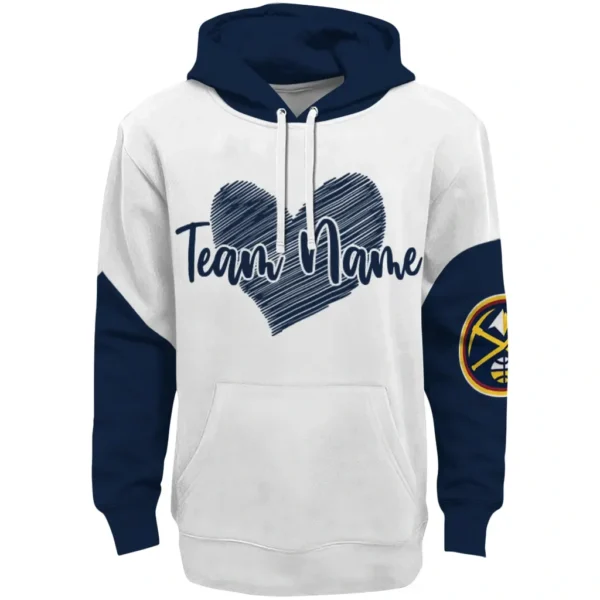 Denver Nuggets Hoodie Customized Scribble Heart Blue White Best Selling