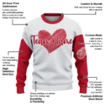 Detroit Red Wings Sweater Customized Heart Sketch Red White Best Selling