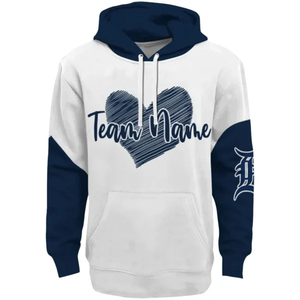 Detroit Tigers Hoodie Personalized Scribble Heart Navy White Best Selling