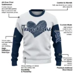 Detroit Tigers Sweater Custom Heart Sketch Navy White Best Selling