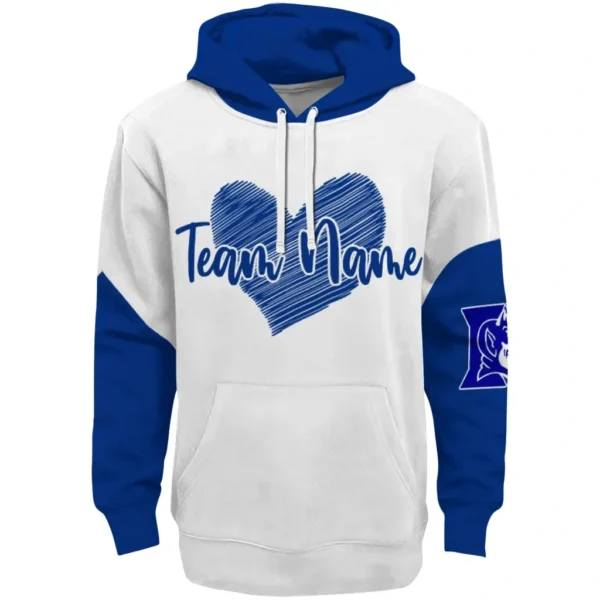Duke Blue Devils Hoodie Personalized Scribble Heart Blue White Best Selling
