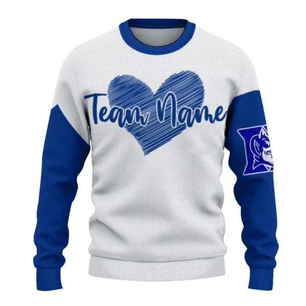 Duke Blue Devils Sweater Custom Heart Sketch Blue White Best Selling