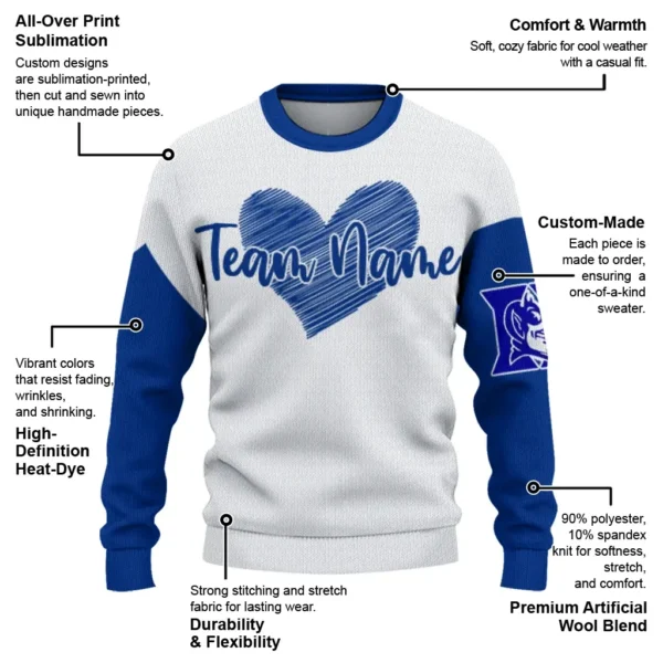 Duke Blue Devils Sweater Custom Heart Sketch Blue White New Arrival