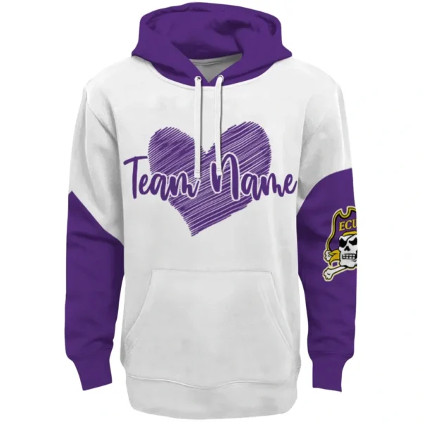 East Carolina Pirates Hoodie Customized Scribble Heart Purple White Best Selling