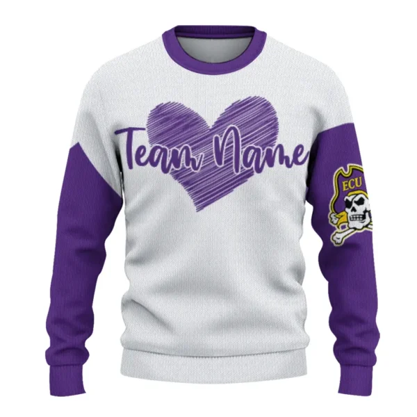 East Carolina Pirates Sweater Personalized Heart Sketch Purple White Best Selling